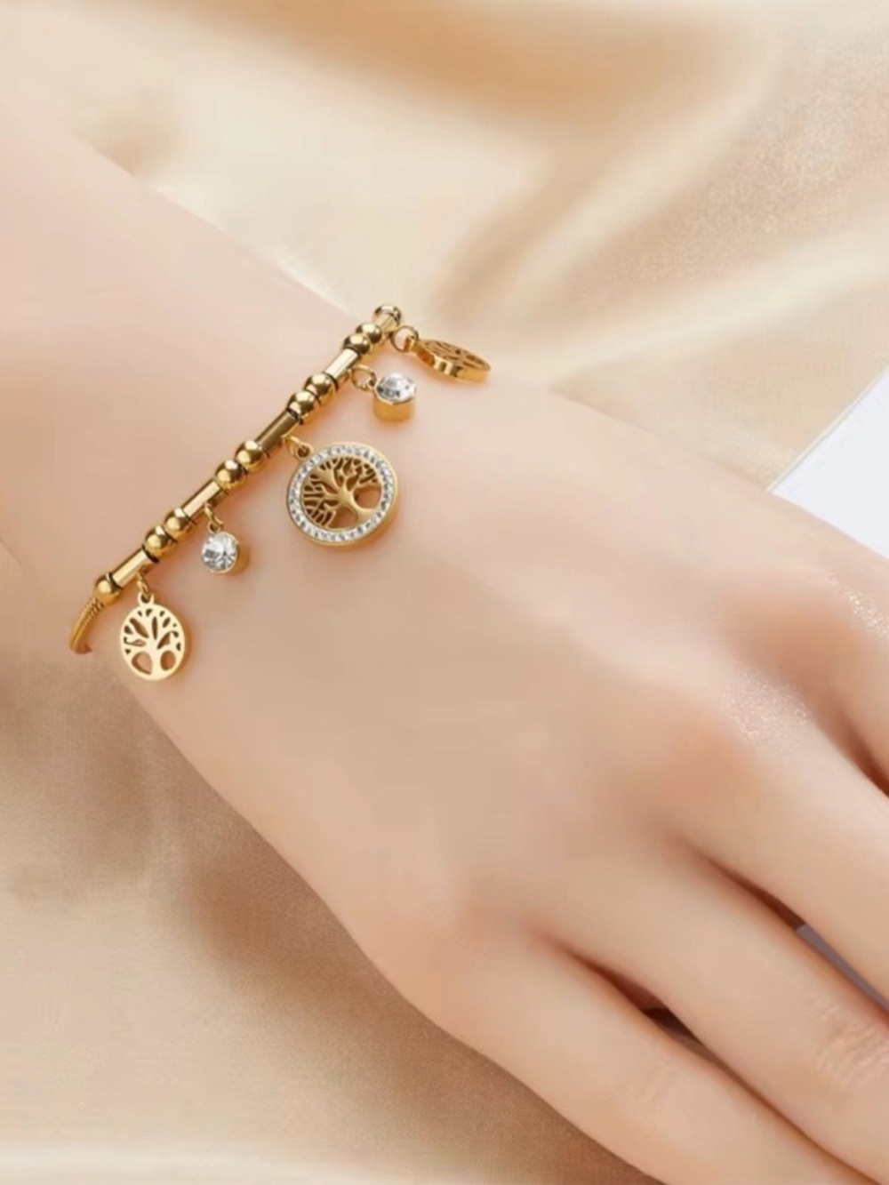 Gold tone Stainless Steel Tree of Life Charm Bracelet - Picture 5 of 7
